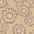 Seamless pattern. Decorative flower of a sunflower. Sketch scratch board imitation. Royalty Free Stock Photo
