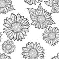 Seamless pattern. Decorative flower of a sunflower. Sketch scratch board imitation. Royalty Free Stock Photo