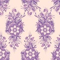 Seamless pattern with decorative flowers in pink lilac