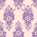 Seamless pattern with decorative flowers in pink lilac Royalty Free Stock Photo