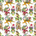 Seamless pattern with decorative monkey animal