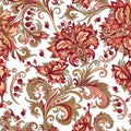 Seamless pattern of red flowers with berries on a white background Royalty Free Stock Photo