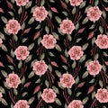 Seamless pattern with decorative rose flowers. Dark floral background.