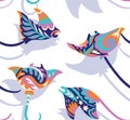 Seamless pattern with decorative sting ray or manta creatures. Gzel style Royalty Free Stock Photo