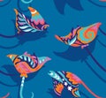 Seamless pattern with decorative sting ray or manta creatures, isolated on blue background. Gzel style Royalty Free Stock Photo