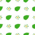 Seamless pattern with decorative strawberry flowers and leaves on white background. Vector illustration for any design