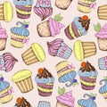 Seamless pattern. Decorative sweet cakes