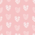 Seamless pattern of decorative white hearts on pink background. Vector illustration in doodle style. Endless romantic Royalty Free Stock Photo