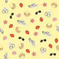 Seamless pattern dedicated to female clothes for summer vacations.