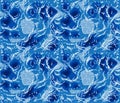 Seamless pattern with deep blue sea waves, vector illustration Royalty Free Stock Photo