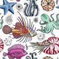 Seamless pattern with deepwater organisms