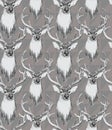 Seamless pattern with deer heads. Hand drawn