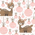 Seamless pattern with deers and Christmas balls Royalty Free Stock Photo