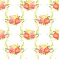 Seamless pattern with delicate bouquets of roses, rosehip flowers, Floral motif