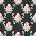seamless pattern, delicate drawn magnolia flowers of pastel shades on a dark background Royalty Free Stock Photo
