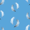 Seamless pattern with delicate feathers flying in sky