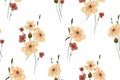 Seamless pattern, delicate floral print with samll wild flowers on a white field. Vecor.