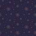 Seamless pattern, delicate golden snowflakes on a blue background. Print, christmas background vector Royalty Free Stock Photo