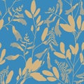 Abstract samless pattern , delicate light background with blue stripes and billflowers