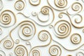 seamless pattern of delicate spirals in gold, gently rotating over a white background, creating a