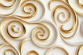 seamless pattern of delicate spirals in gold, gently rotating over a white background, creating a