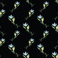 Seamless pattern of delicate yellow and blue flowers