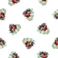 Seamless pattern biscuit cake with berries Anna Pavlova drawn with markers