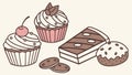 Seamless pattern of delicious cupcakes and rich chocolate brownies, vector design Generative AI Royalty Free Stock Photo