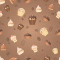 Seamless pattern with delicious sweet muffins