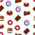 Seamless pattern, Delicious sweets, cakes and chocolate, cartoon Royalty Free Stock Photo