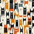 Seamless pattern with a delightful array of happy and playful cats in a charming and vibrant design