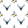 Seamless pattern with depicted silhouettes of Scandinavian deer.