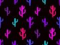 Seamless pattern with desert cactus with thorns. Desert cactus Carnegiea. Multicolored Mexican cacti. Design for wallpaper,