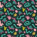 Seamless pattern of desert plants, turtles and boas. Vector stylish design for fabric.