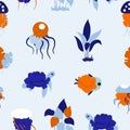 Seamless pattern design with colorful jellyfishes and flowers Royalty Free Stock Photo