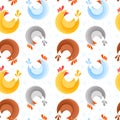 Seamless pattern design with colorful stylized chicken icons