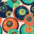 Seamless pattern design with colorful traditional japanese umbrellas. design for print, wrapping, wallpaper Royalty Free Stock Photo