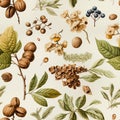 Seamless pattern design featuring watercolour hazelnuts for fabric or packaging Royalty Free Stock Photo