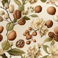 Seamless pattern design featuring watercolour hazelnuts for fabric or packaging Royalty Free Stock Photo