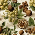 Seamless pattern design featuring watercolour hazelnuts for fabric or packaging Royalty Free Stock Photo