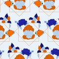 Seamless pattern design with orange pearl, colorful maritime leaves and geometrics