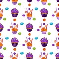 Seamless pattern design with pastries, candies