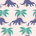Seamless pattern design with purple and green dinosaur