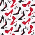 Seamless pattern design red and black glossy high heeled shoes vector illustration. Royalty Free Stock Photo