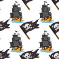 Seamless pattern for design surface Black Jolly Roger pirate flag Royalty Free Stock Photo