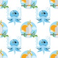 Seamless pattern for design surface Parrot Cockatoo white large