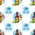 Seamless pattern for design surface on pirate theme. Bottle of rum and playing cards Royalty Free Stock Photo