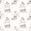 Seamless pattern for design surface on pirate theme. Bottle of rum and playing cards Royalty Free Stock Photo