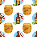 Seamless pattern for design surface on pirate theme. Bottle of rum and playing cards Royalty Free Stock Photo