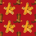 Seamless pattern for design surface with wooden stars and cowboy boots. Vintage elements. Wild West theme for design work Royalty Free Stock Photo
